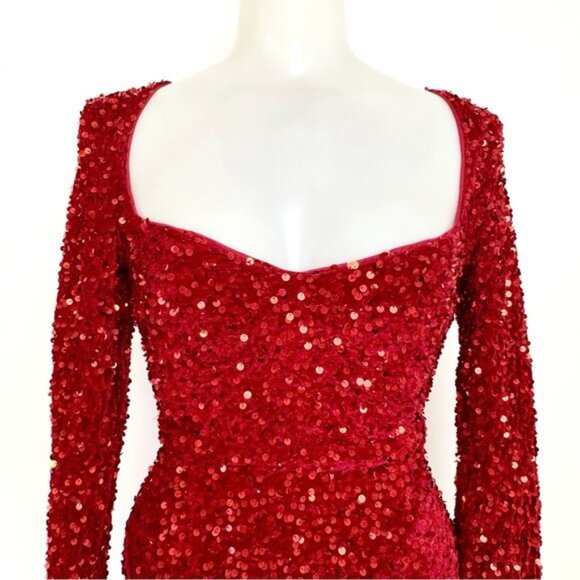 FAERIESTY red Sweetheart Neck Split Thigh Sequin Formal Dress XSmall - Picture 7 of 15